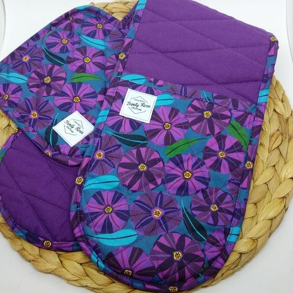 Pot Mitt and Holders - Floral purple tones